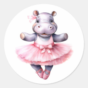 Cute hippo ballerina dancing ballet classic round sticker