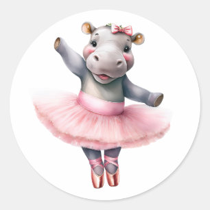 Cute hippo ballerina dancing ballet classic round sticker