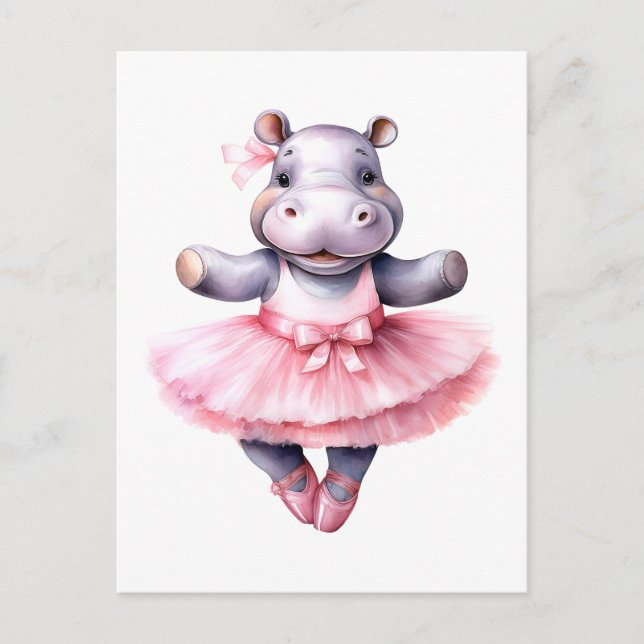 Cute hippo ballerina dancing ballet holiday postcard (Front)