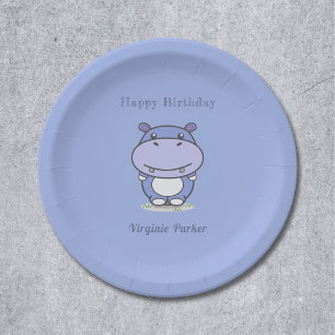 Cute Hippo Birthday Paper Plates