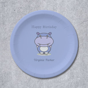 Cute Hippo Birthday Paper Plates