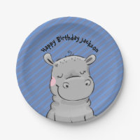 Cute Hippo Birthday Party Plate