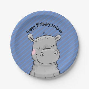 Cute Hippo Birthday Party Plate