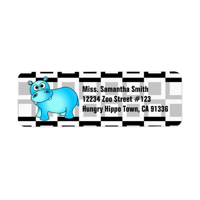 Cute Hippo Black & White Return Address Labels (Front)