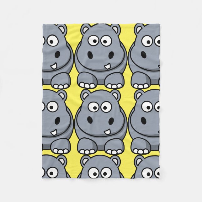 Cute Hippo Cartoon Fleece Blanket (Front)