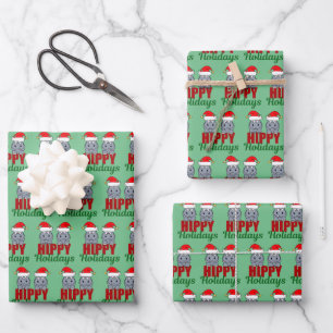Cute Hippo Christmas Funny Hippy Holidays Green Wrapping Paper Sheet