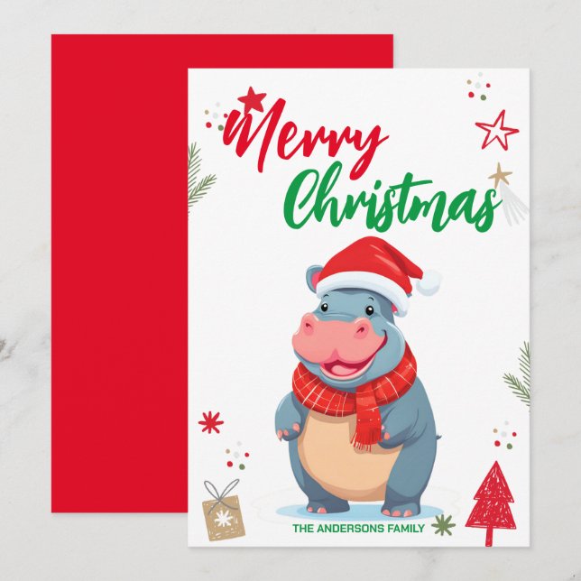 Cute Hippo Christmas tree Holiday women name (Front/Back)