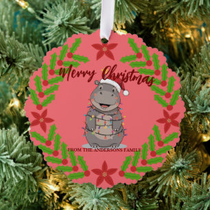 Cute Hippo christmas tree zoo animal Xmas Wealth f Decoration Card