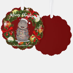 Cute Hippo christmas tree zoo animal Xmas Wealth f Tree Decoration Card
