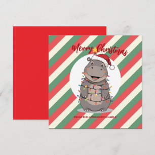 Cute Hippo Christmas tree zoo safari Xmas plaid pa Holiday Card