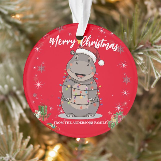 Cute Hippo Christmas tree zoo safari Xmas plaid pa Ornament (Tree)