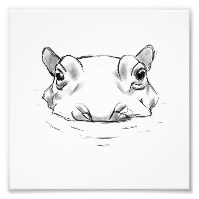 Cute hippo drawing photo print (Front)