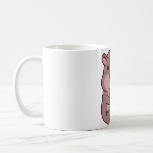 Cute Hippo Drinking Bubble Tea Coffee Mug (Left)