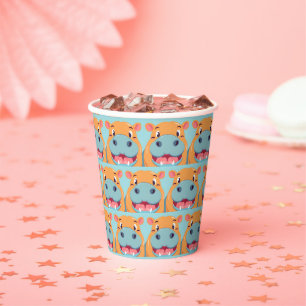 Cute HIPPO Face safari Wild jungle Birthday Party  Paper Cups
