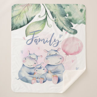 Cute hippo family | Décor gift Sherpa Blanket