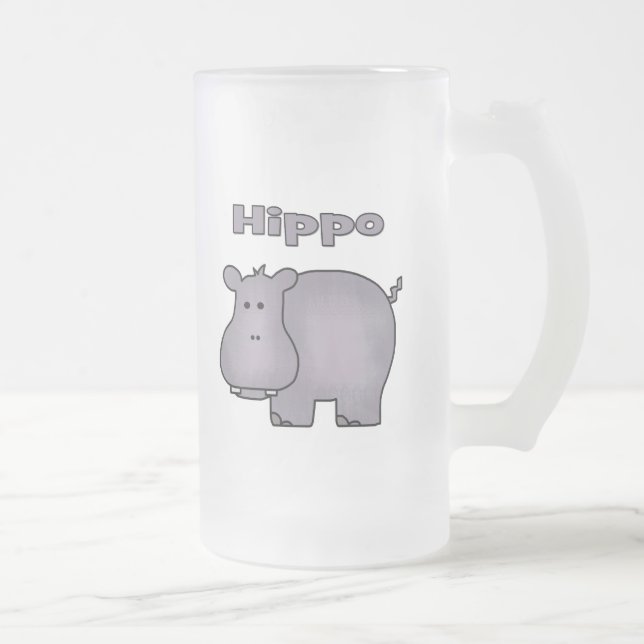 Cute Hippo Frosted Glass Beer Mug (Right)