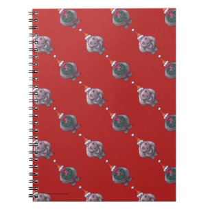 Cute Hippo Heads and Tails Pattern on Red Notebook