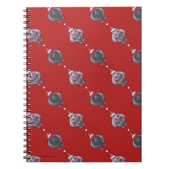 Cute Hippo Heads and Tails Pattern on Red Notebook (Front)