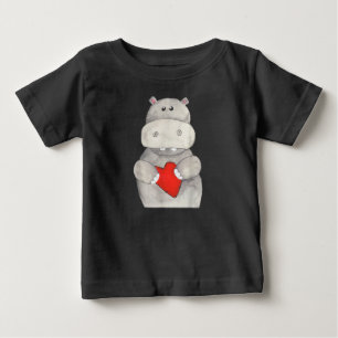Cute Hippo Hippopotamus Holding Heart   Love Hippo Baby T-Shirt