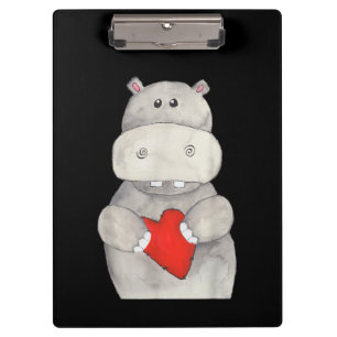 Cute Hippo Hippopotamus Holding Heart   Love Hippo Clipboard