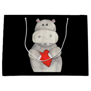 Cute Hippo Hippopotamus Holding Heart   Love Hippo Large Gift Bag