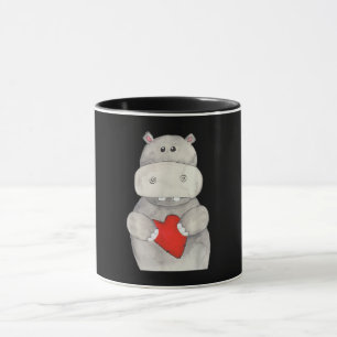 Cute Hippo Hippopotamus Holding Heart   Love Hippo Mug