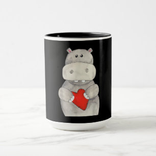 Cute Hippo Hippopotamus Holding Heart   Love Hippo Mug