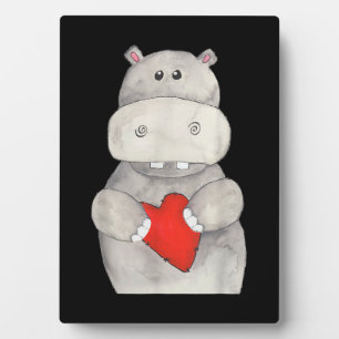 Cute Hippo Hippopotamus Holding Heart Love Hippo Plaque