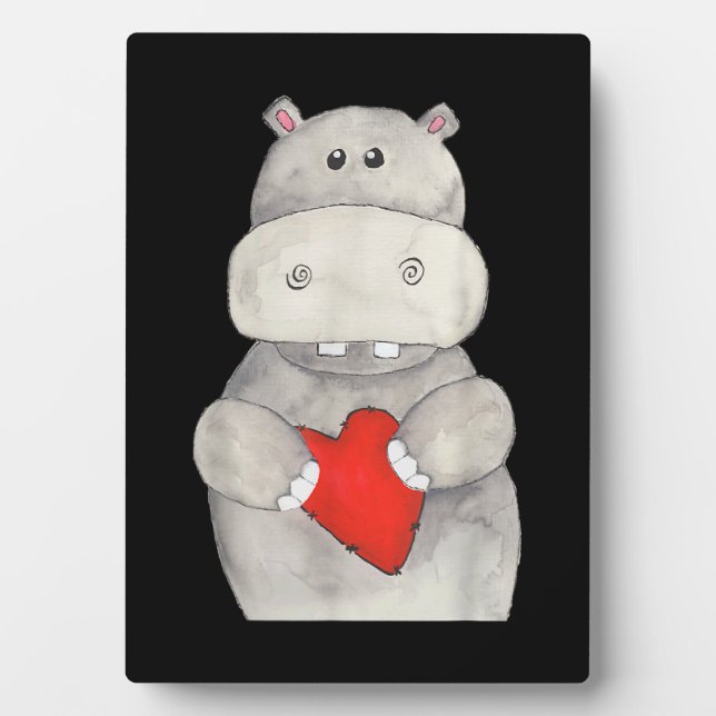 Cute Hippo Hippopotamus Holding Heart | Love Hippo Plaque (Front)