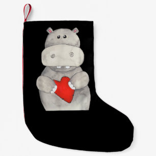 Cute Hippo Hippopotamus Holding Heart   Love Hippo Small Christmas Stocking