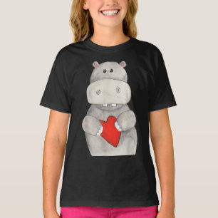 Cute Hippo Hippopotamus Holding Heart Love Hippo T-Shirt