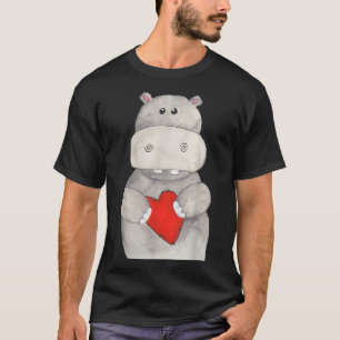 Cute Hippo Hippopotamus Holding Heart Love Hippo T-Shirt