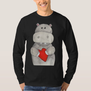 Cute Hippo Hippopotamus Holding Heart Love Hippo T-Shirt