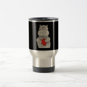 Cute Hippo Hippopotamus Holding Heart Love Hippo Travel Mug