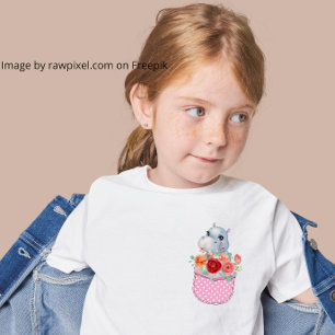 Cute Hippo in a Printed Pink Dotted Pocket T-Shirt