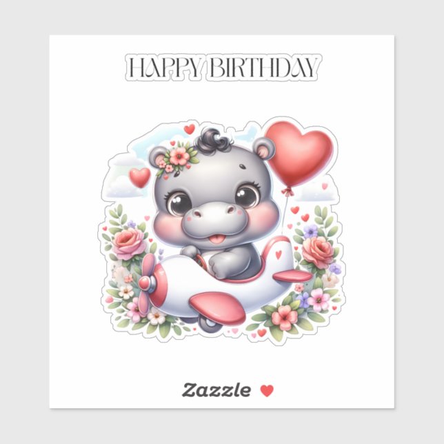 Cute Hippo in Heart Plane (Sheet)