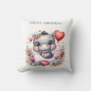 Cute Hippo in Heart Plane Cushion