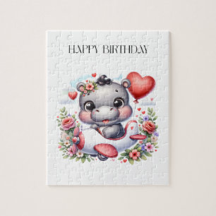 Cute Hippo in Heart Plane Jigsaw Puzzle