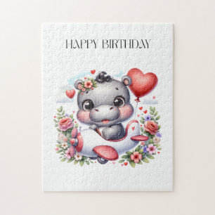 Cute Hippo in Heart Plane Jigsaw Puzzle