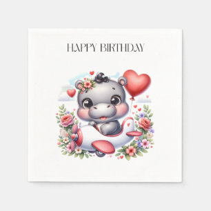 Cute Hippo in Heart Plane Napkin