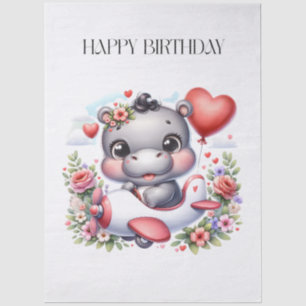 Cute Hippo in Heart Plane Tissue Paper