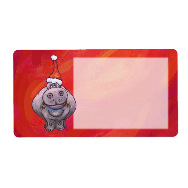 Cute Hippo in Santa Hat on Red (Front)