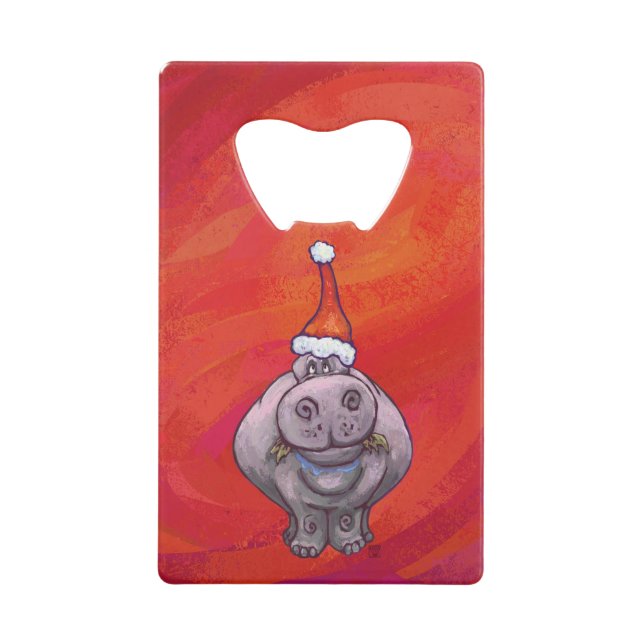 Cute Hippo in Santa Hat on Red (Front)