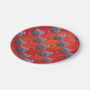Cute Hippo in Santa Hat Pattern on Red Paper Plate