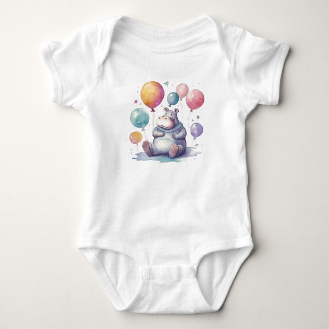 cute Hippo in space Baby Bodysuit (Front)