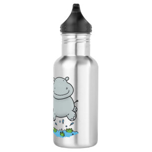 Cute hippo jumping cartoon illustration 532 ml water bottle