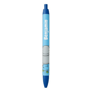Cute hippo jumping cartoon illustration black ink pen