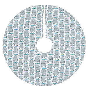 Cute hippo jumping cartoon illustration brushed polyester tree skirt