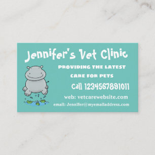 Cute hippo jumping cartoon illustration business card