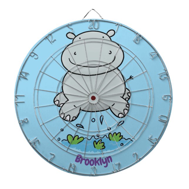 Cute hippo jumping cartoon illustration dartboard (Front)